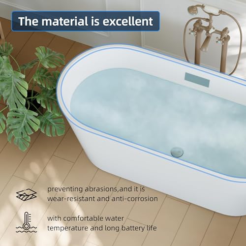 Image of 59 Inch Acrylic Freestanding Bathtub, Deep Soaking Tub with Non-Slip Base, CUPC Certified Free Standing Tub, Chrome Drain Bath Tub, Modern Tub for Bathrooms, White (White Flora, 67 Inch)