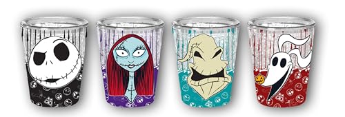 Image of Silver Buffalo Disney The Nightmare Before Christmas 4 Piece Mini Cup Set Featuring Sally, Jack Skellington, Zero, and Oogie Boogie, 1.5 Ounces