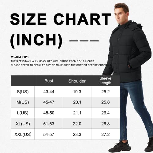 Ggleaf Men's Puffer Jacket Down Winter Coat Insulated And Water-Resistant With Hood Removable Black Medium #TOP4