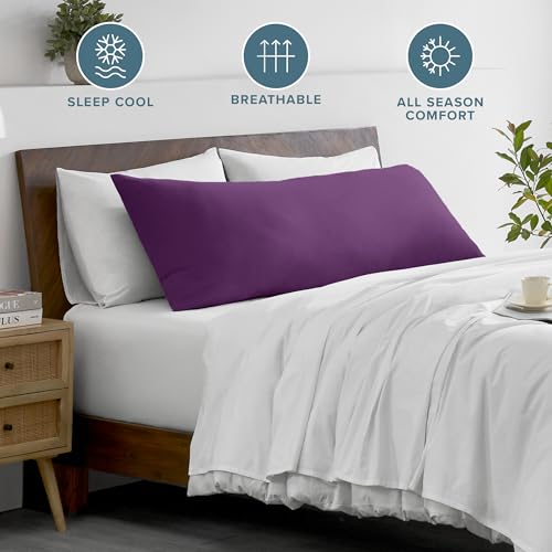Image of Bare Home Microfiber Body Pillow Cover - Ultra Soft - Cooling Pillowcase - Double Brushed - Pillowcase with Zipper Closure - Easy Care (21''x54'' Body Pillow Cover, Plum)