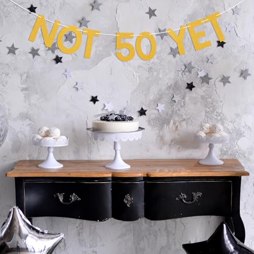 Image of Not 50 Yet Banner - Last Year in My 40s Banner, Happy 49th Birthday Sign, Cheers to 49 Years, Funny 49th Birthday Party Decorations Gold Glitter