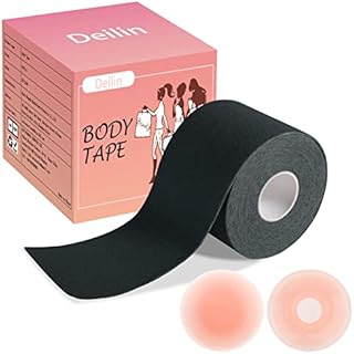 Deilin Boob Tape, Bob Tape for Larger Breasts, 7M Extra-Long Roll Booby Tape with 2pcs Reusable Nipple Covers, Adhesive Bra Breast Lift Tape for Large Breasts A-G Cup, Invisible Under Clothing