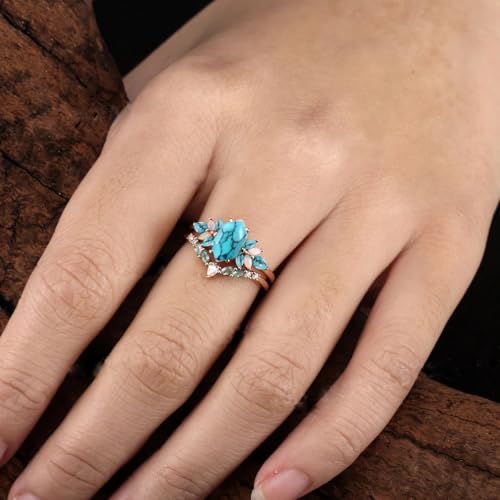 Turquoise Engagement Ring for Women 1CT Unique Oval Turquoise S925/10K/14K/18K Vintage Split Shank Wedding Ring Antique Gifts For Her Size 3-133