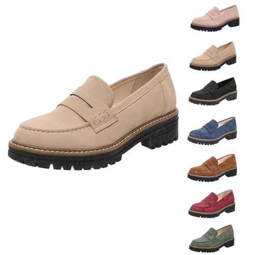 Mocassins À Plateforme pour Femmes Confortables Et Décontractés À Enfiler (Beige, 39)