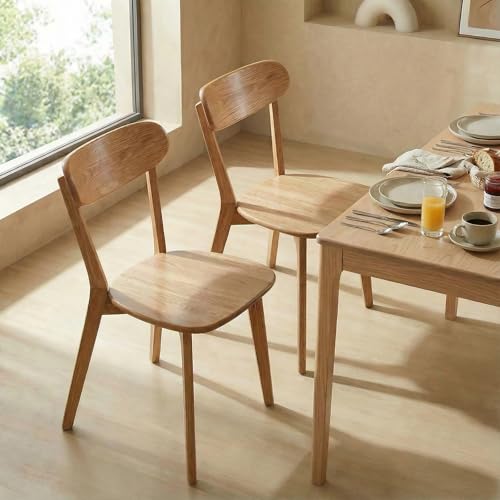 Image of 100% Solid Wood Dining Chairs,Mid Century Modern Dining Chairs with Rounded Backrest,Kitchen,Dining Room Chairs Set of 1 /2 /4 (2, Original Wood Color)