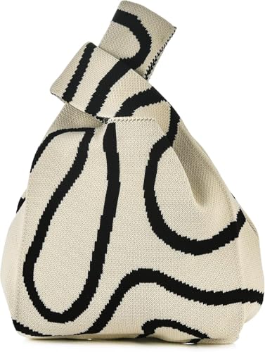 Image of Street27 Japanese Style Wrist Handbag for Women Knitted Handbag With Bow Decor Aesthetic Crochet Knit Tote Bag suitable for daily use, Shopping, Travel, Gift