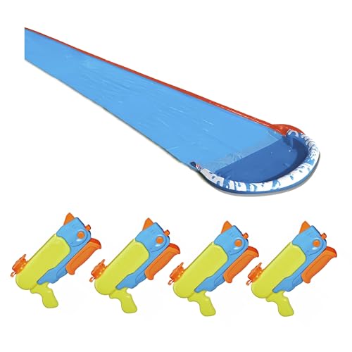 BANZAI Outdoor Mega Party Pack – 2 Rasen-Wasserrutschen 4,88m & 4 Wasserblaster kompatibel mit NERF Super Soaker Wave Spray