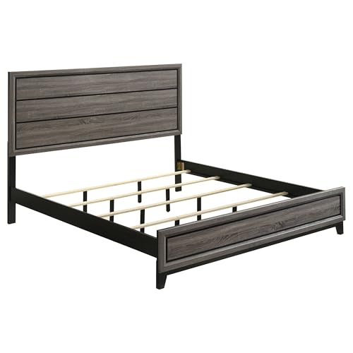 Coaster Home Furnishings - Watson - Wood - Panel Bed with Horizontal Planked Headboard and Tapered Legs - Bedroom - Eastern King Size - Gray Oak - 212421KE