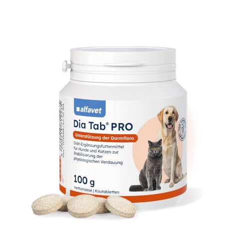 alfavet Dia Tab PRO 100 g Diät-Ergänzungsfuttermittel für Hunde & Katzen Prä- & Probiotika zur Stabilisierung der Verdauung Leckere Kautabletten mit Bentonit zur Unterstützung der Darmflora