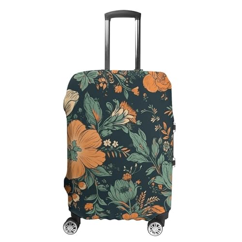 Orange And Green Flowers Elastic Luggage Cover Suitcase Protector for 19-32 Inch Suitcases | Universal Stretchable Travel Bag Cover | Anti-Scratch, Washable with Zipper Closure L