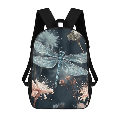 Dragonfly Flower Backpack for Men Women, Heavy Duty Backpack Large Capacity, Durable Lightweight Travel Daypack