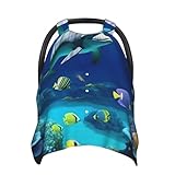 Underwater World Fish Dolphi Baby-Autositz-Überdachung, vielseitig verwendbar, atmungsaktiv, Stillbezug für Mutter, weicher Kinderwagen, Sonnenschutz, Geschenk für Neugeborene, Dusche