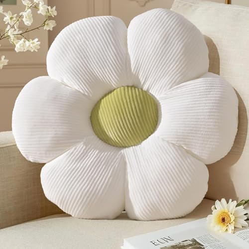 Yhoelata Coussin Fleur Petit, Coussin de Sol Forme de Fleur Blanc/Vert, Coussins Décoratif en Peluche Daisy Enfant, Aesthetic Coussins Décoration Canapé,...