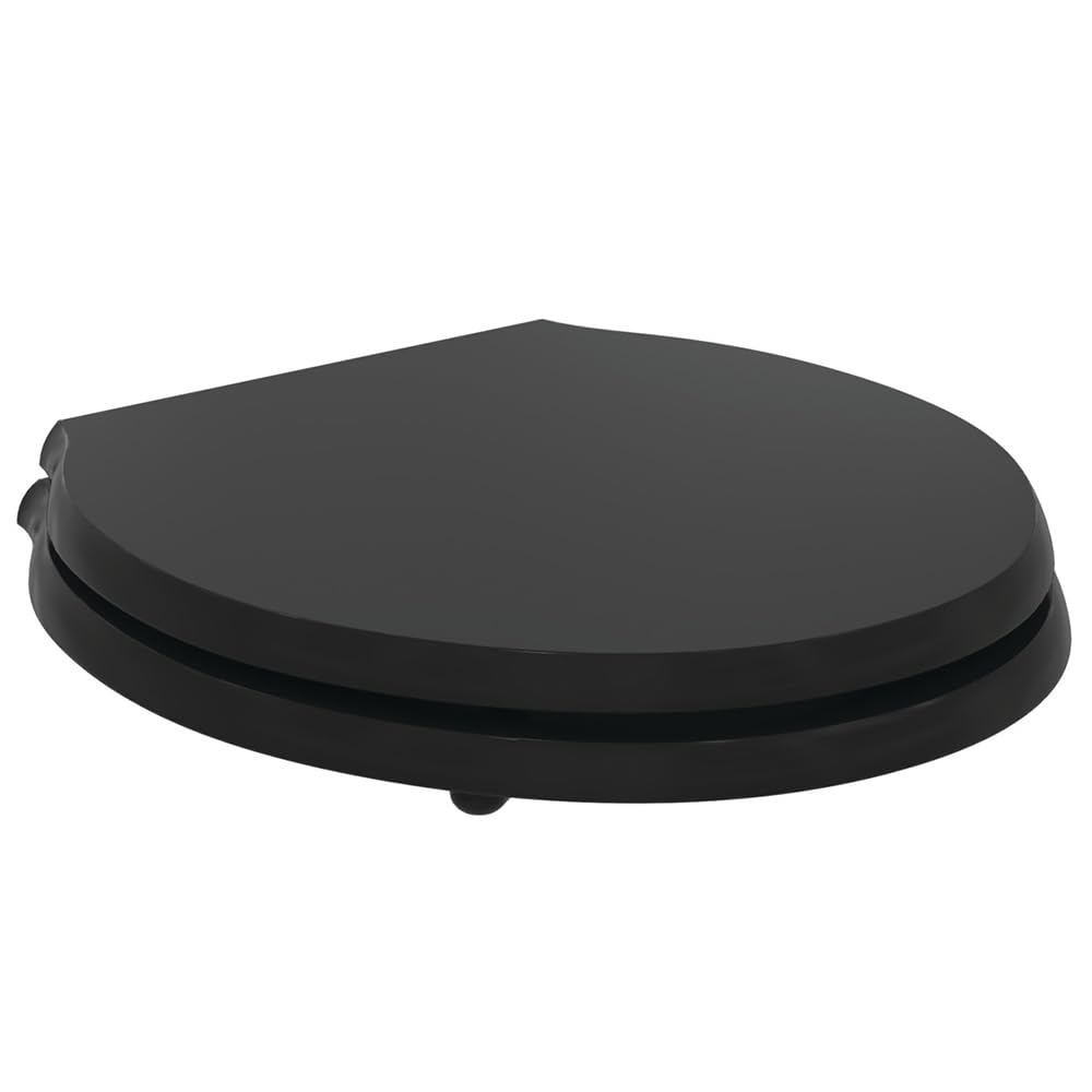 Ideal Standard Black – Waverley Classic Toilet Seat And Cover, Sandwich Design, Round, Uv-Resistant, Durable, Inclusive Hinge Set, Easy To Install, Wood,