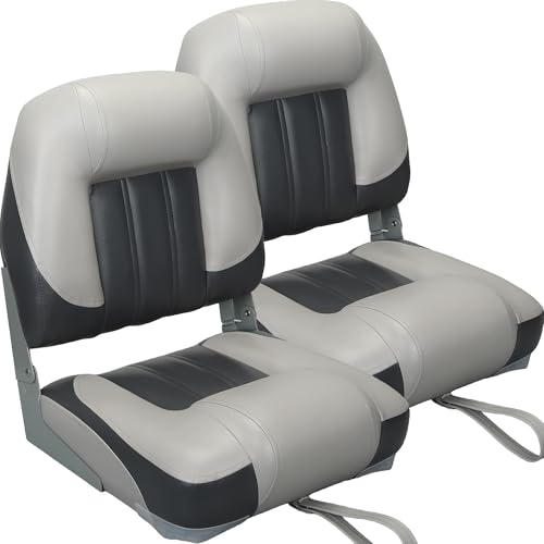 ERGOSEAT Elite Folding Boat Seat Low Back Boat Chair Fold-Down Fishing Boat Seats 2 Pack, Charcoal/Light Gray