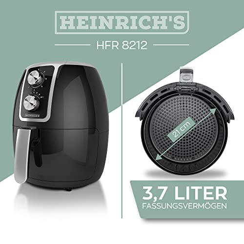 HEINRICHS Heißluftfritteuse Airfryer mit einstellbarem Thermostat, Temperatureinstellung von 80°C-200°C 1500W Heißluft Fritteuse Ohne ÖL Fritteuse Luftfritteuse Timerfunktion 3.7L,Regler – Bild 3