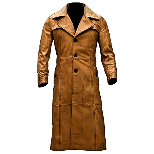 JILDISH Leather Trench Long Coat Mens Full Length - Leather Duster
