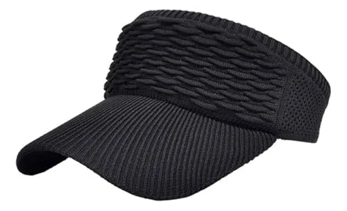 Viseira Esportiva de Praia Proteção Solar Chapeu Drapeado Aba Longa texturizada (Preto)