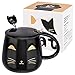 Tazza Gatto Nero Tazza da caffè in ceramica carina con coperchio Kawaii e cucchiaio adorabile Tazza del mattino della novità Tazze di caffè - Tazze di animali 3d per gli amanti dei gatti Donne