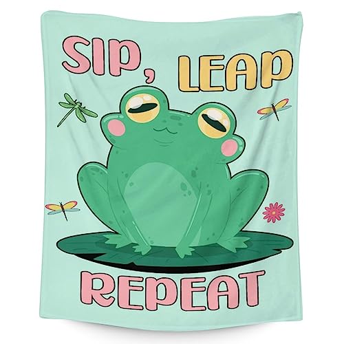 Mercuryelf Frog Throw Blanket - Soft, Fuzzy & Warm - 30x40 Inches Small Blankets for Lap, Crib - Light Green Funny Throws Gift for Baby