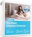 LINENSPA Premium Smooth Fabric Mattress Protector-100% Waterproof-Hypoallergenic-Vinyl Free Protector, Queen, White