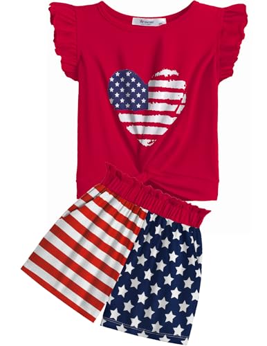Image of Arshiner Girls Shorts Sets 2 Pieces Outfits Twist Front Ruffle Sleeve T-Shirts and Shorts With Pockets Cute Clothes Sets