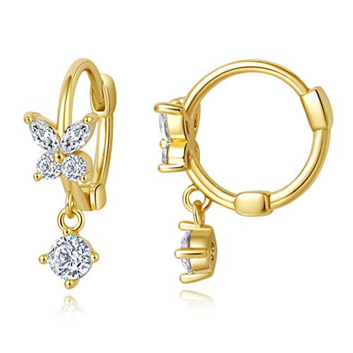Image of DAILY VIBES Dainty Butterfly Cross CZ Small Huggie Hoop Earrings for Women