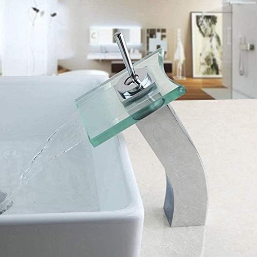 Robinet cascade en verre et mitigeur en laiton chromé à bec large pour salle de bain moderne