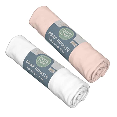 Lot de 2 draps housse Blanc/Rose Babycalin - 70x140 cm