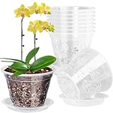 Orchid Pot, 8 Pack 4 Inch Clear Orchid Pots with Holes & Saucers - Aeration Flower Planters for Phalaenopsis, Dendrobium & Airflow Root Orchids - Ideal for Repotting, Drainage & Healthy Growth