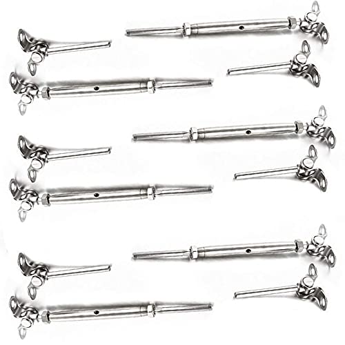 6 pares de kits de barandilla de cable, accesorios de tensor de palanca de estampación de 3/16 pulgadas, acero inoxidable 180 ° ángulo ajustable de barandilla de cable kit de hardware para escalera