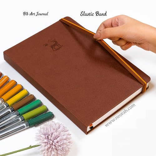 Image of NEORAH - B5 - ART JOURNAL | 200Gsm Dotgrid Notebook |160 Pages(25.0 x 17.5 cm) | Lay Flat |Hard Cover Bullet - Journal |3 Bookmarks |Elastic Closure | Inner BackPocket | Ideal-Bujo,Sketchbook (BROWN)