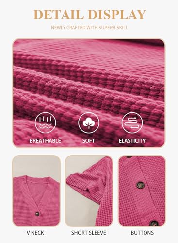Image of Eytino Womens Plus Size Tops Casual V Neck Short Sleeve Waffle Knit Button Down Shirts(1X-5X)
