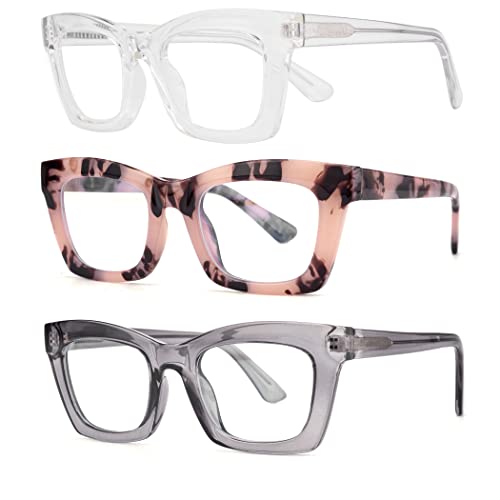 Image of 3 pack style Spring hinge Readers Blue Light Blocking Computer Square Reading Glasses for Women Men