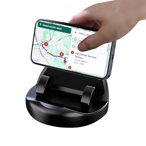 Image of Humble Universal 360 Rotatable Dashboard Phone Holder with Parking Sign Numbers Sticker - Anti-Slip Silicone Mount for Car, Office & Home - Adjustable Stand for Portrait & Landscape Viewing (Black)