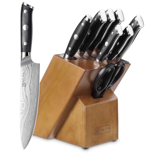 Image of PAUDIN Knife Block Set with Built-in Sharpener, 10 PCS Dishwasher Safe German 1.4116 Steel Kitchen Knives Set, Razor Sharp Full Tang Chef Knife Set,Ergonomic G10 Handle,Gift for Women,Men,Housewarming