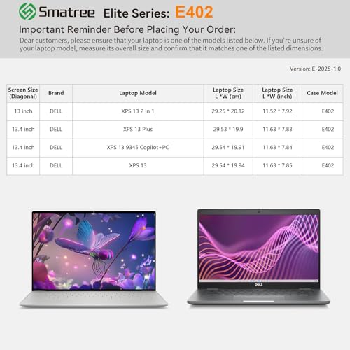 Image of Smatree Laptop Sleeve for 13 inch DELL XPS 13 2 in 1 | for 13.4 inch DELL XPS 13 /13 Plus /13 9345 Copilot+PC,Case with Pocket,Patented Shockproof Design(E402)