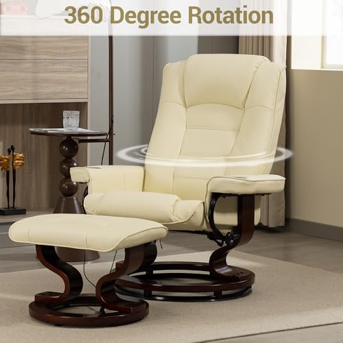 Sillón reclinable con masaje y otomán color beige miniatura 5