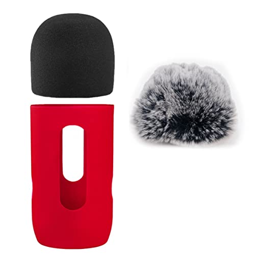 フォームカバーマフ付きファーリーウィンドスクリーン - マイクウィンドカバー ダストカバー ポップフィルター フロントガラス保護ケース Blue Yeti、Blue Yeti Pro USBマイク(ブラック-レッド)