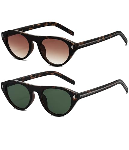 Image of EYLRIM Retro Oval Cat Eye Sunglasses for Women Men Trendy Flat Top Narrow Cateye Shades UV400 Protection