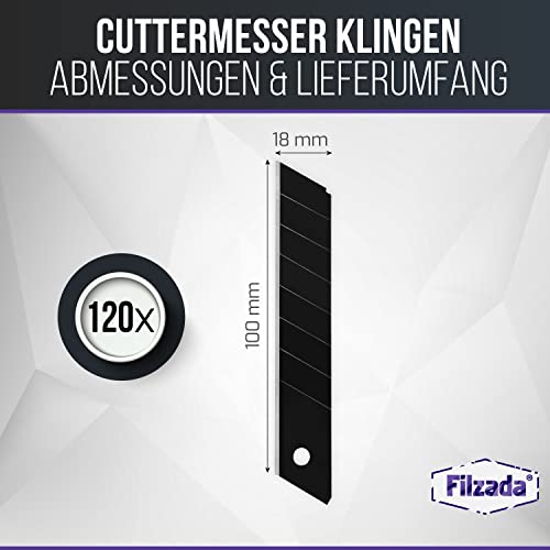 Filzada ® 120x Cuttermesser Klingen 18mm - Abbrechklinge/Messerklinge Carbonstahl - Black Ultrascharf