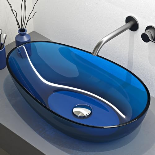 Mai & Mai Vasque à Poser 60x36x14 cm Lavabo en Résine sans Perçage ni Trop-plein Bleu Coloria04