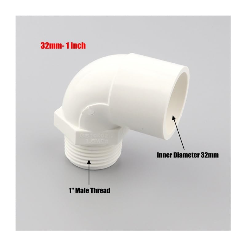 Raccordo for tubi dell'acqua, raccordo for tubi in PVC, 2 pezzi 20/25/32 mm a 1/2" 3/4" 1" gomito filettato maschio irrigazione giardino connettore in PVC bianco 90 gradi giunto riduttore uguale(32mm*