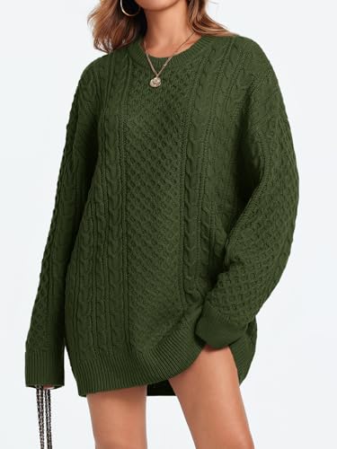Saodimallsu Womens Oversized Sweaters Chunky Cable Knit Crewneck Long Sleeve Loose Tunic Sweater Tops4