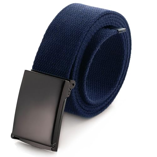 Image of Mile High Life Cut To Fit Canvas Web Belt Size Up to 52 inch with Flip-Top Solid Black Military Buckle