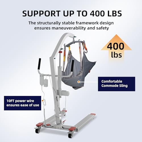 Electric Patient Lift w/High Strength Sling 400lbs Capacity Transfer Lift for Full/Partial Paralysis Patients 8000N Powerful Motor Electric Lift for Home & Hospital