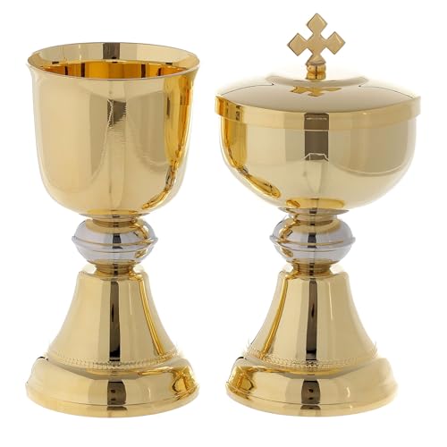 Holyart Chalice and Ciborium for Travel in Gold-Plated Brass, CiboriumChalice Capacity: 100 ml|Chalice Cup Diameter: 6 cm|Chalice Height: 11 cm|Ciborium Diameter: 6.5 cm|Ciborium Height: 11.5 cm
