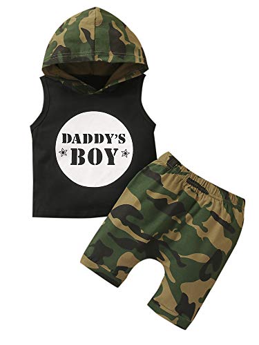 Toddler Kids Baby Boy Summer Outfits Short Sleeve Cotton Tops T-Shirt Camo Pants 2PCS Clothes Set (D# Daddy's Boy- Green Camo, 2-3 Years)