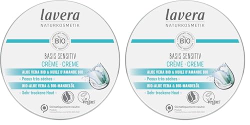 lavera Basis Sensitiv Creme – Naturkosmetik – vegan – Bio-Aloe Vera & Bio-Mandelöl – zertifiziert – 150 ml (Packung mit 2)