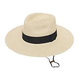Wildarms Sombrero Panamá de Verano Unisex, Beige Cinta Negra Simple)